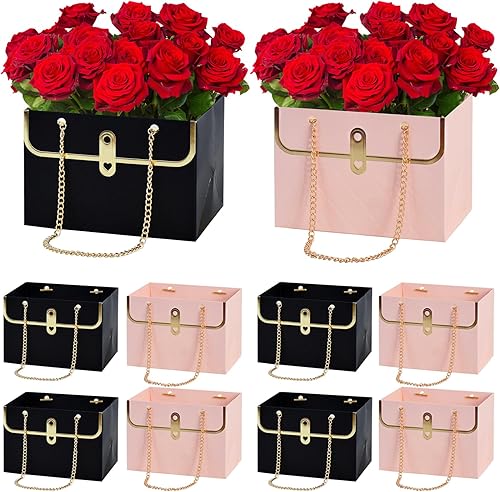 BEISHIDA 8 cajas de regalo de flores, bolsas de regalo de flores con asas, bolsas de flores para ramos, pequeñas bolsas de regalo de San Valentín,
