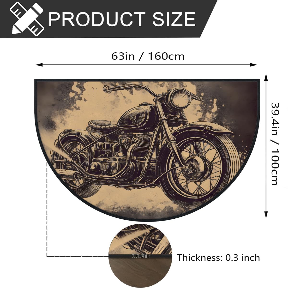 Mexpekil Paillasson de moto rétro en demi-lune pour intérieur et extérieur - Lavable - Absorbant la saleté - 100 x 160 cm