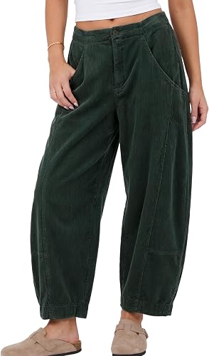 Fiona Jolin Corduroy Pants Women Barrel Casual Wide Leg Pant Mid Rise Elastic Ba