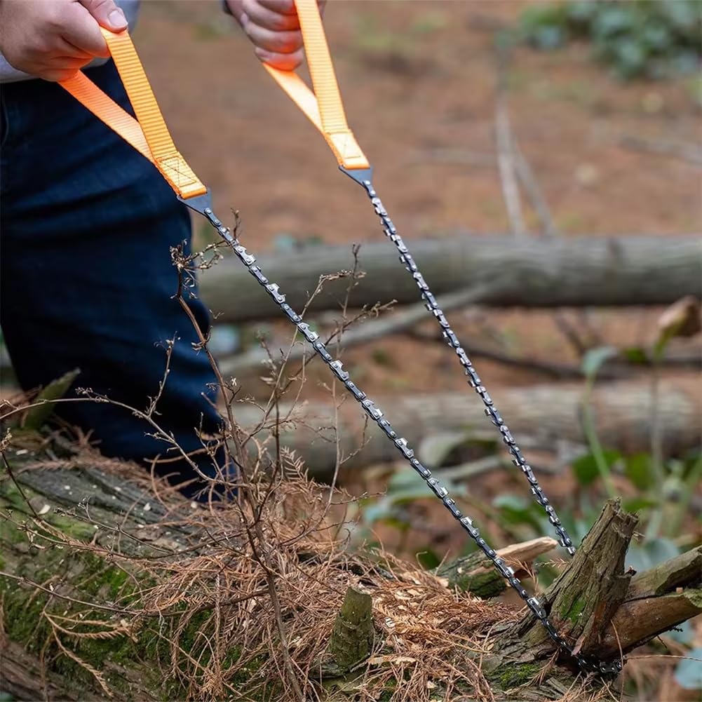 Joyzan Pocket Chainsaw, Teeth Hand Survival Chainsaw Compact Folding Wire Rope Camping Saw Manganese Steel Backpacking Tool Gear Carry Pouch Hunting Tree Wood Cutting Emergency Outdoor Hiking Limbs