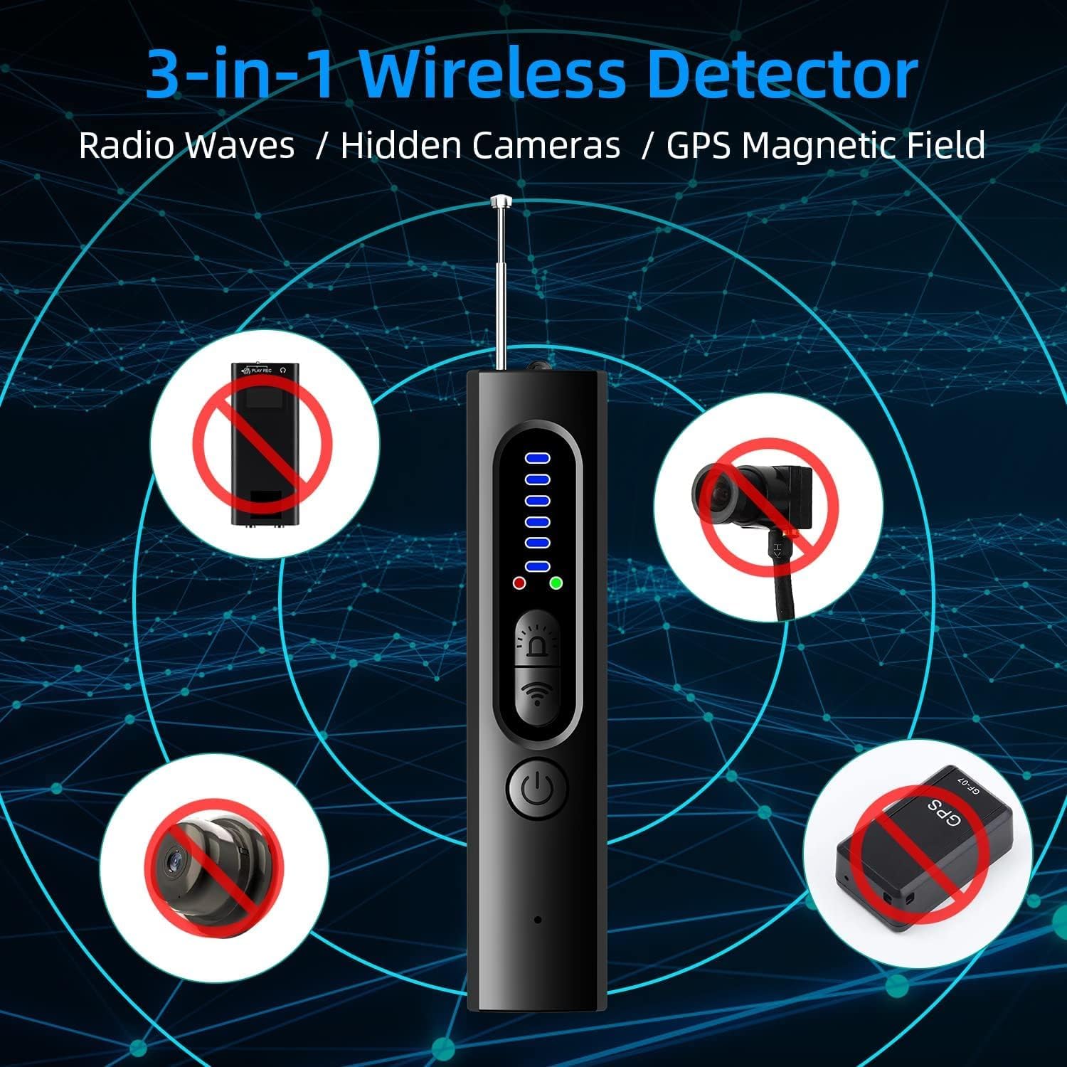 Hidden Camera Detector, Anti-Spy Detector, Indoor Bug Detector Electronic Sweeper, GPS Tracker Detector, RF Signal Detector, 5 Levels Adjustable Sensitivity Wireless Hidden Devices Finder - Image 2