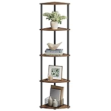 SONGMICS HOME Superschnelle werkzeuglose Montage, Eckregal mit 5 Ebenen, Standregal, Regal, 38,3 x 27 x 139 cm, Wohnzimmer, Schlafzimmer, Küche, vintagebraun LBC610K01
