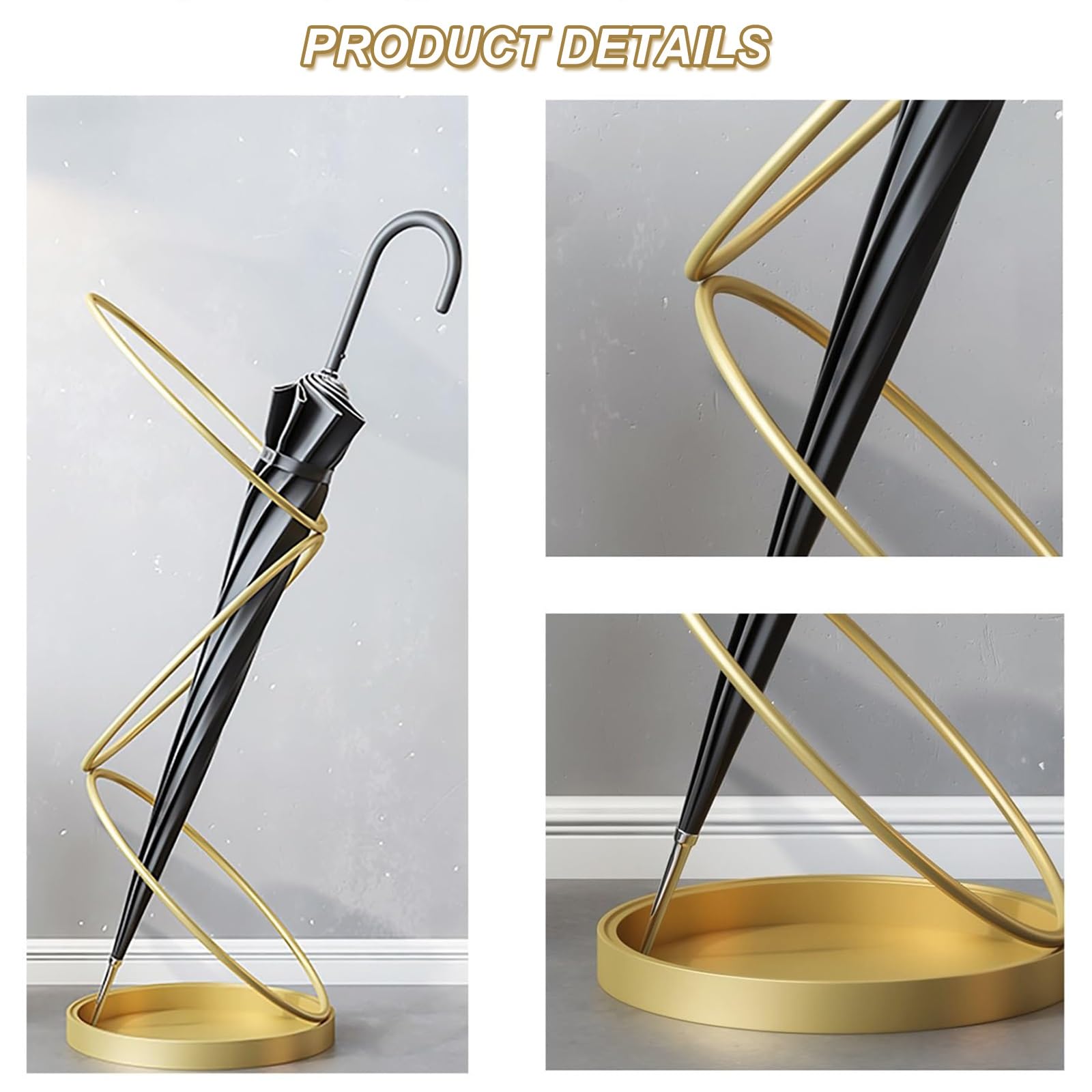 Portaombrelli in Metallo in Stile Nordico Moderno per Ingresso, Porta d'ingresso, Hotel, Design Circolare Creativo, Finitura Dorata, portaombrelli salvaspazio.