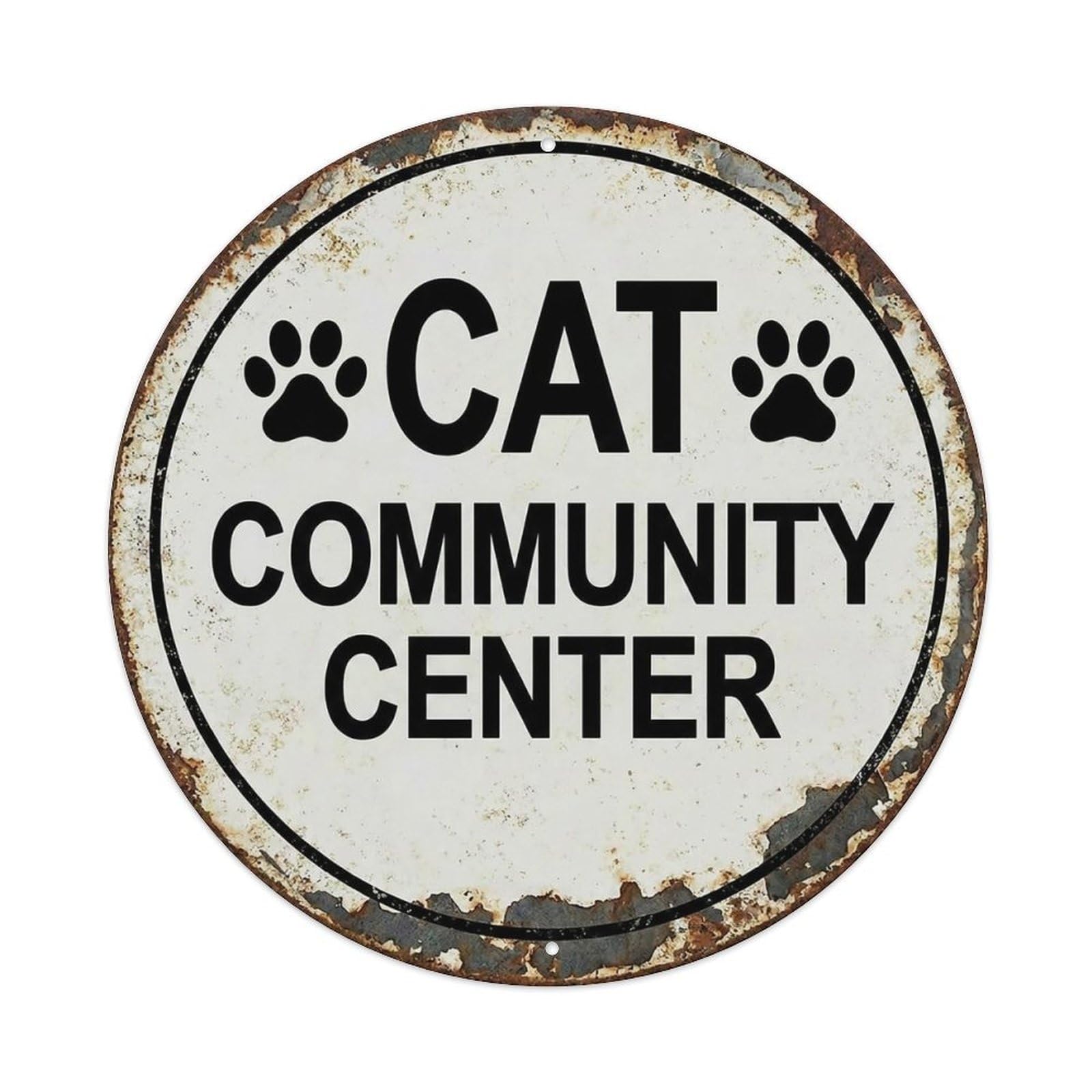 Vintage Cat Community Center Hub Vintage Metal Tin Sign Plaque Wall Decor for Cafe, Club Bar, Office, Garden Metal Poster 8x8Inch