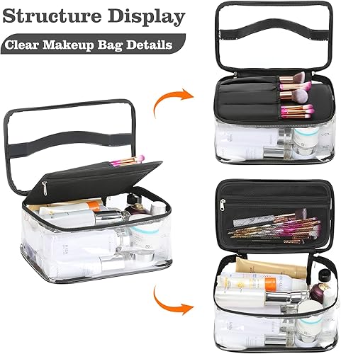 Miniatura 2 de HAOGUAGUA Bolsa de maquillaje transparente con compartimento para cepillos, portátil, impermeable, bolsa de aseo transparente para viajes,
