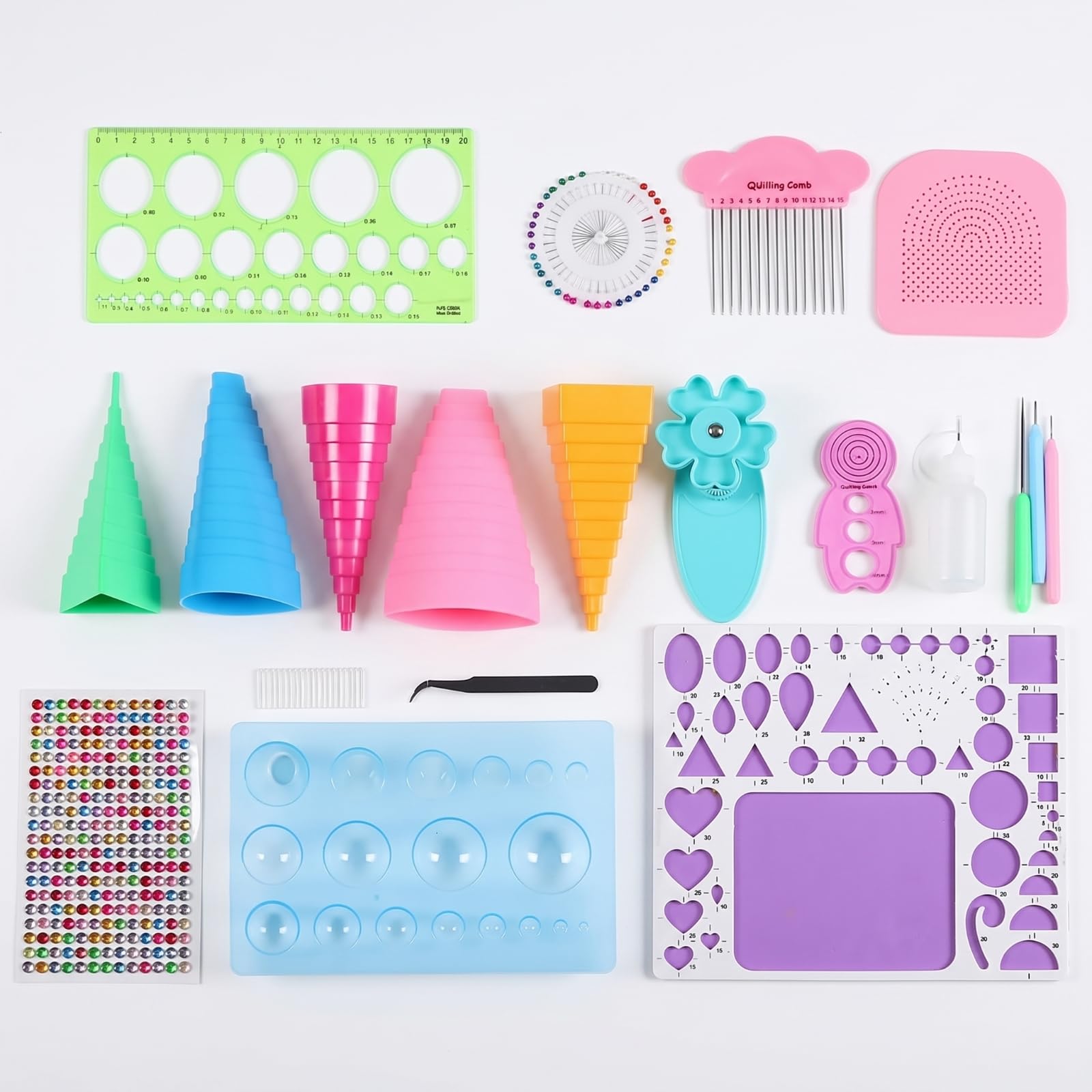 Gxdqxxd Paper Crafting Equipment Set per Quilling Carta Strumenti Kit Attrezzi Accessori Modelli in Plastica E Metallo con Template Geometrici Precisione