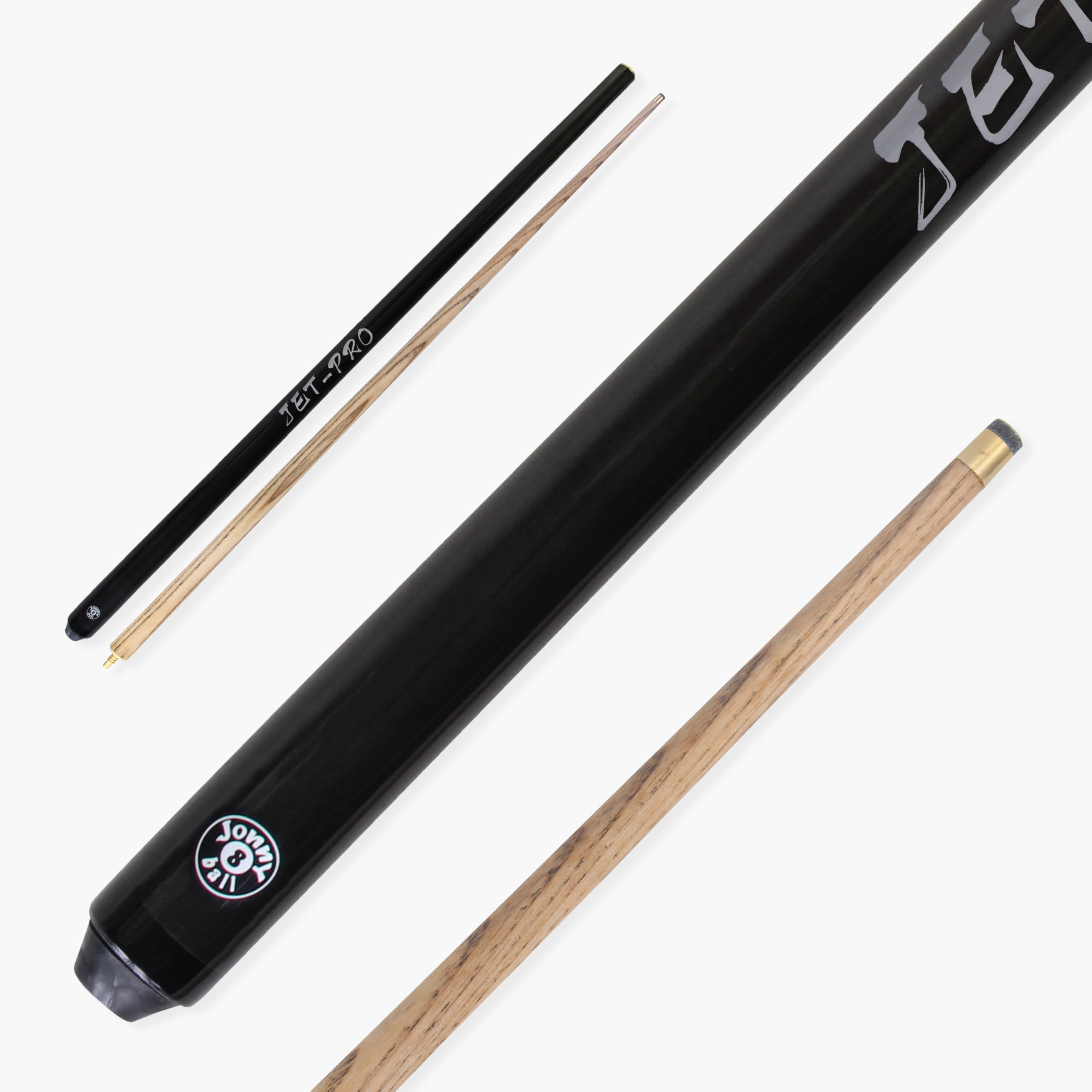 Jonny 8 Ball JET 57 Inch 2 Piece Centre Joint Ash Snooker Pool Cue - 10mm Tip (Black Jet-Pro (8mm Tip))