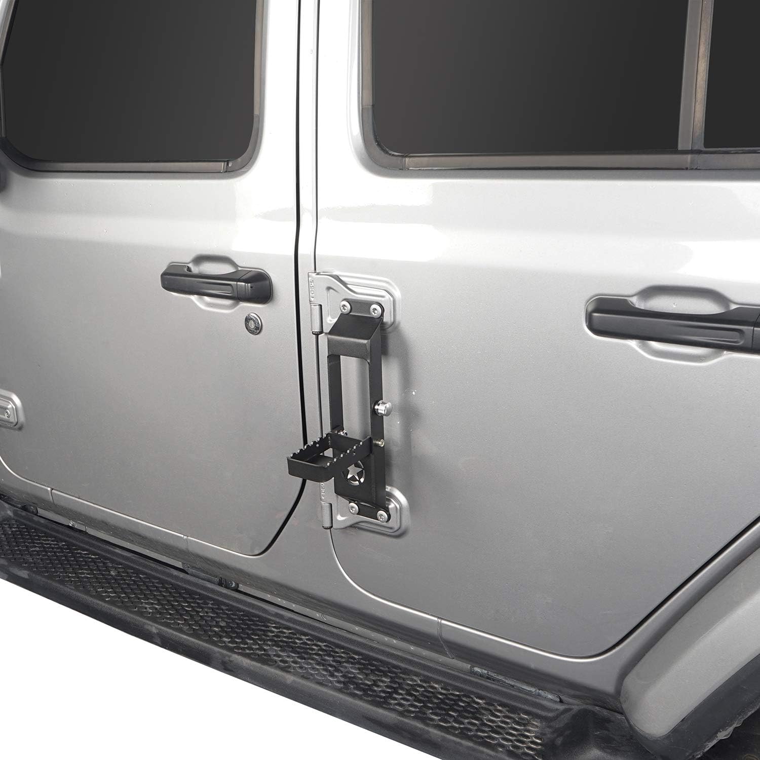 Hooke Road Door Hinge Steps Metal Folding Door Pedal w/Star Sign Compatible with Jeep Wrangler JL & Jeep Gladiator JT 2018 2019 2020 2021 2022 2023 2024 2025 2026 (Set of 2)