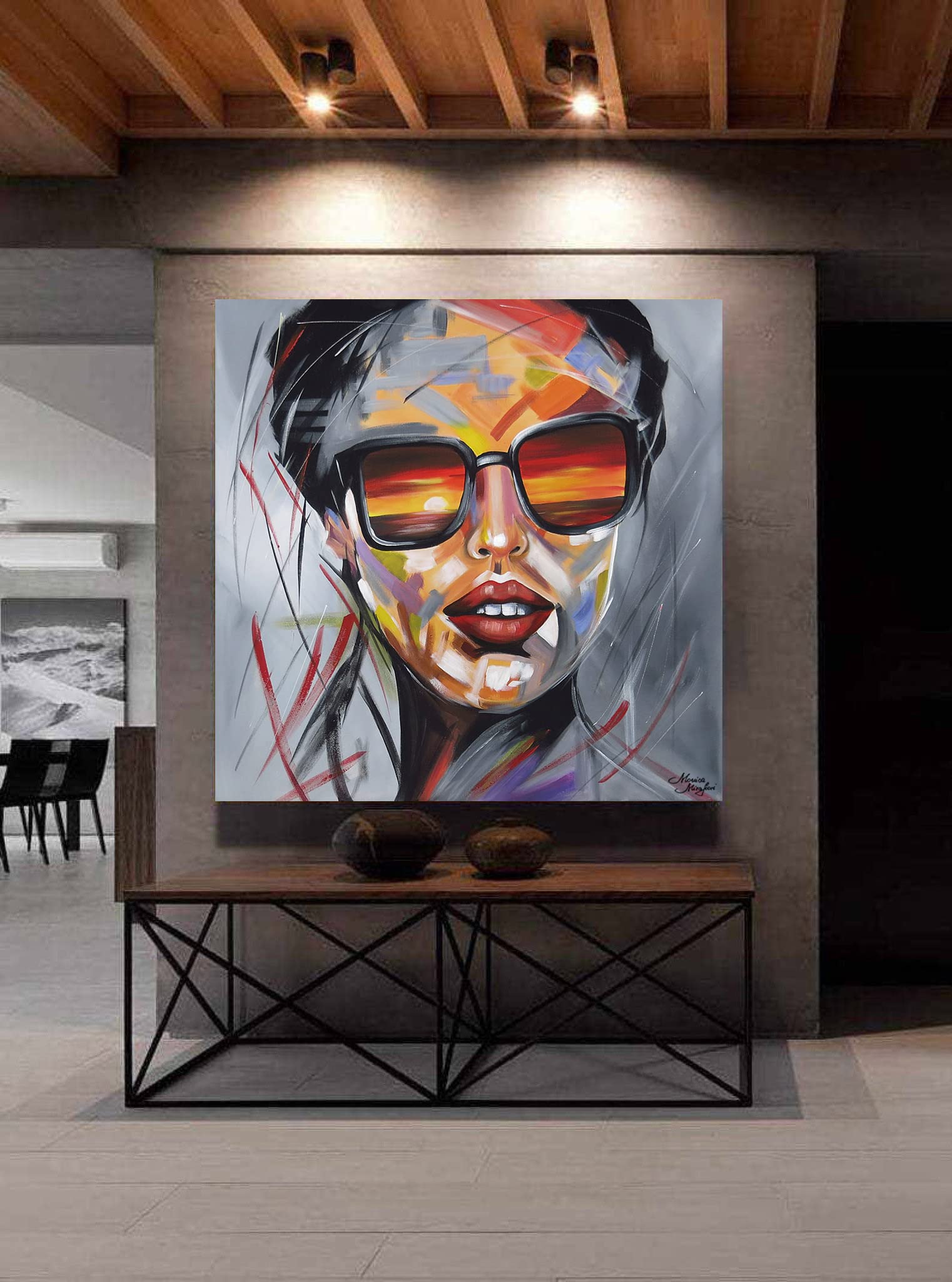 Monica Mirafiori I 100% HANDGEMALT I Gemälde Sonnenbrille 90x90cm | Gemälde Handgemalt | Acrylgemälde | Sehr Großes Acrylbild I Moderne Kunst I Kunstbilder