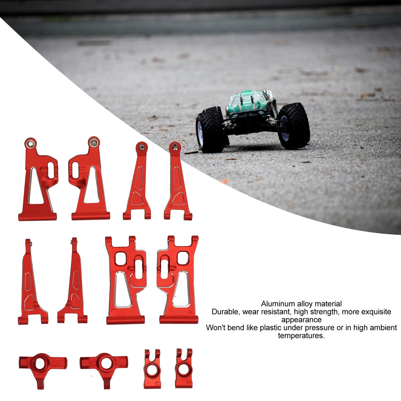 Yctze Ulepszony Zestaw Wahaczy Zawieszenia Samochodu RC ze Stopu Aluminium dla MJX 14210 14209 – Lekkie i Wytrzymałe Części w Kolorze Czerwonym (czerwony)