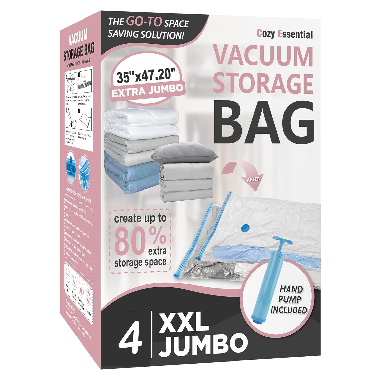 SELLWIZE Reusable Vacuum Storage Bags 4 Jumbo (80x120 CM) Space Saver Bags Seal with Pump Vacuum Sealer Bags For Clothes, Comforters, Blankets, Bedding, Pa+Polyethylene (B0C9JKY45W) Amazon Price History, Amazon Price Tracker