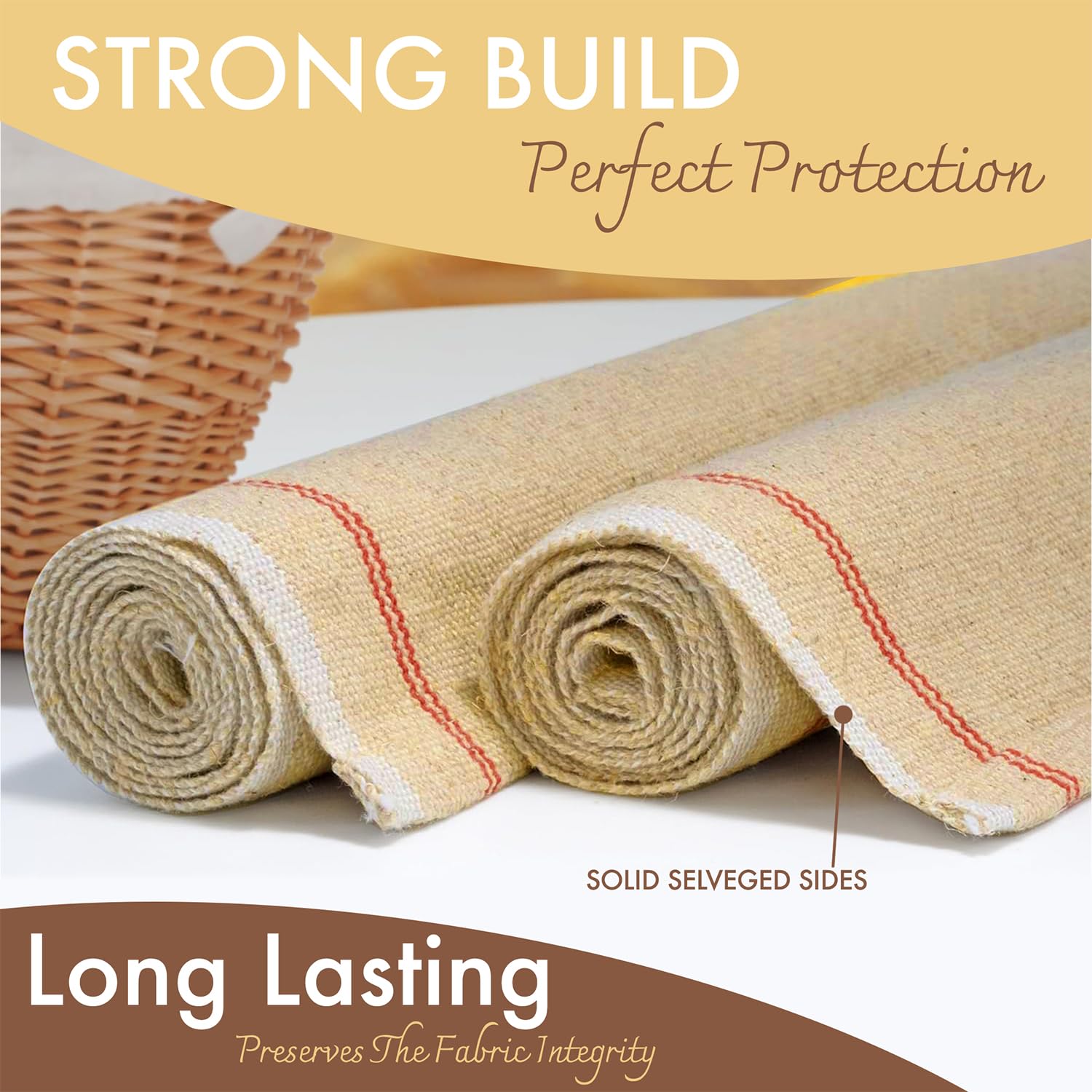 Professional Bakers Couche Extra Large 88,9 x 66 cm Premium Gärkörtuch, Baguette-Couche, Brotgärtuch für Teig, Baguettes, Brote – 100% natürliches Flachsleinen mit Bonus-Aufbewahrungstasche