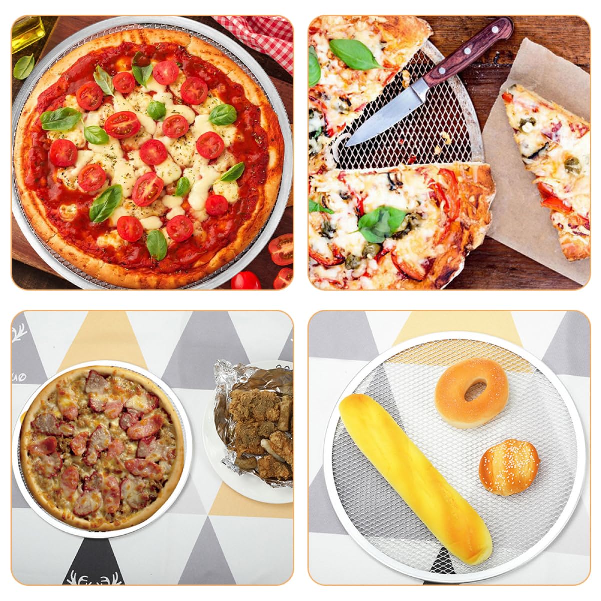 Abaodam Set 4 Pezzi Teglia Microforata per Pizza Rotonda in Alluminio
