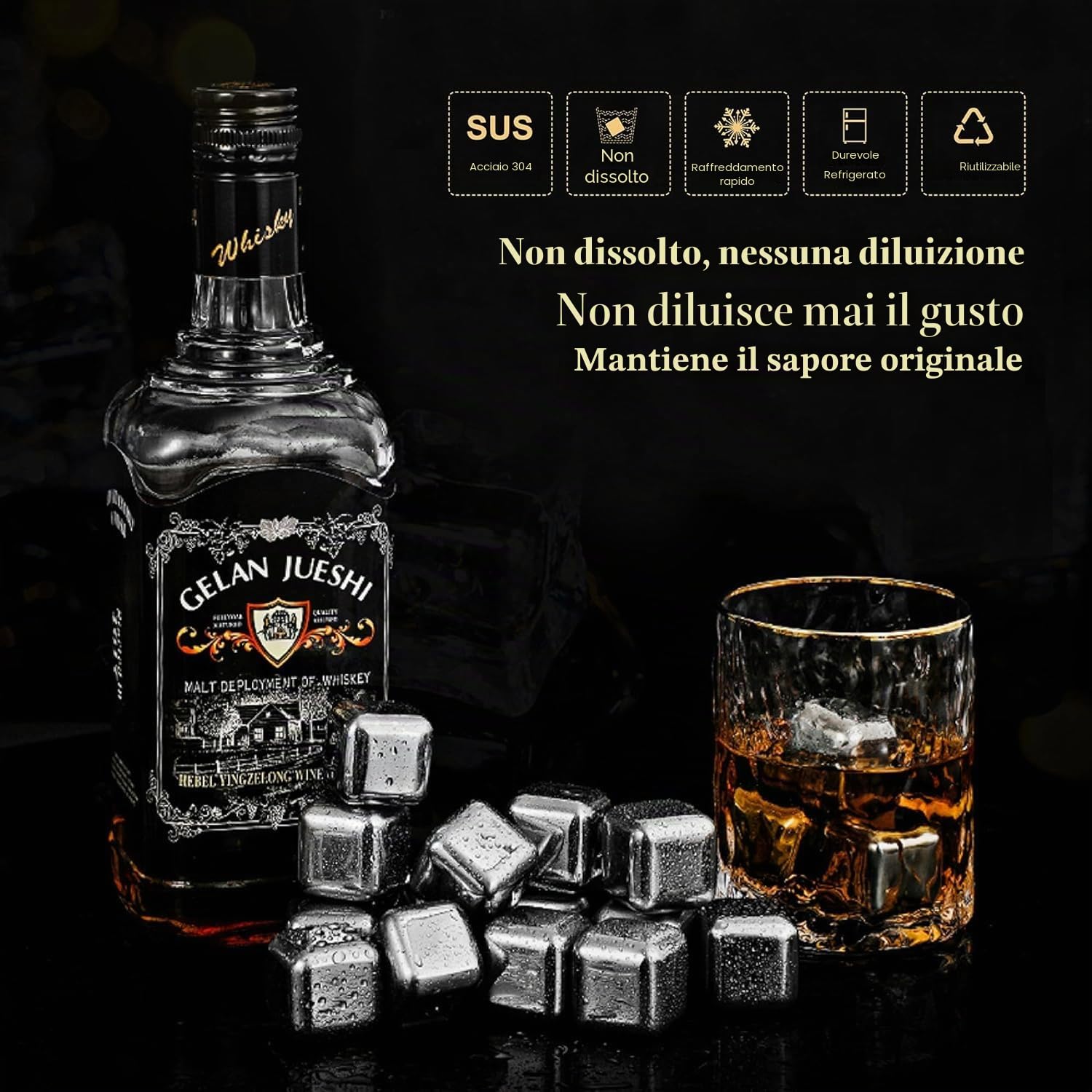 Cubetti di Ghiaccio Riutilizzabili - Cubetti Ghiaccio Acciaio Inox Riutilizzabile, Pietre per Whisky Ice Cubes, Regali Regalo per il Giorno Del Padre per Uomini Mariti （24 Pezzi ）