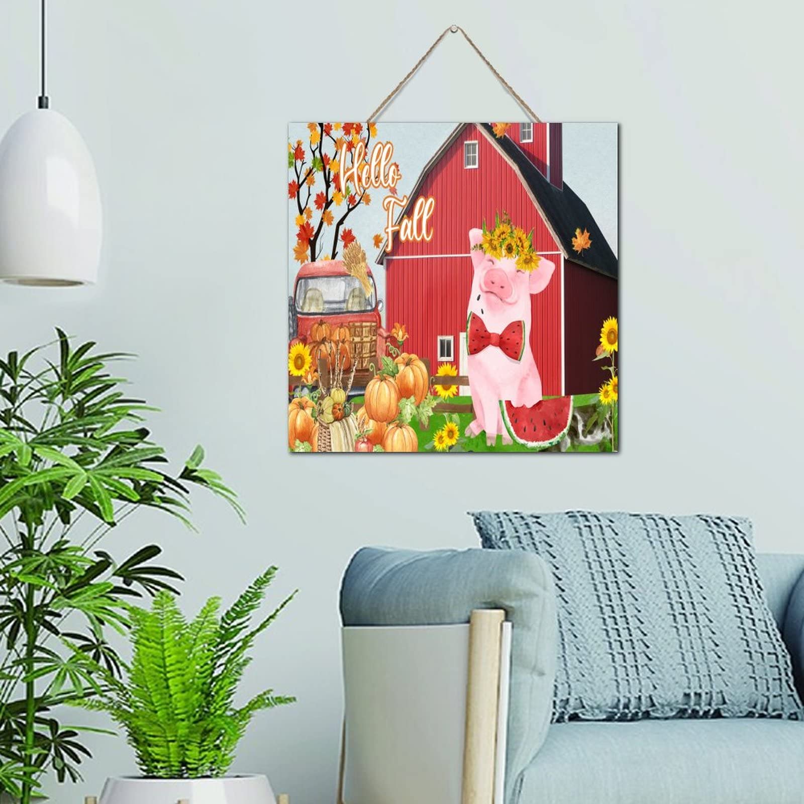 Plaque en bois Hello Fall pour cuisine et bureau au style de récolte
