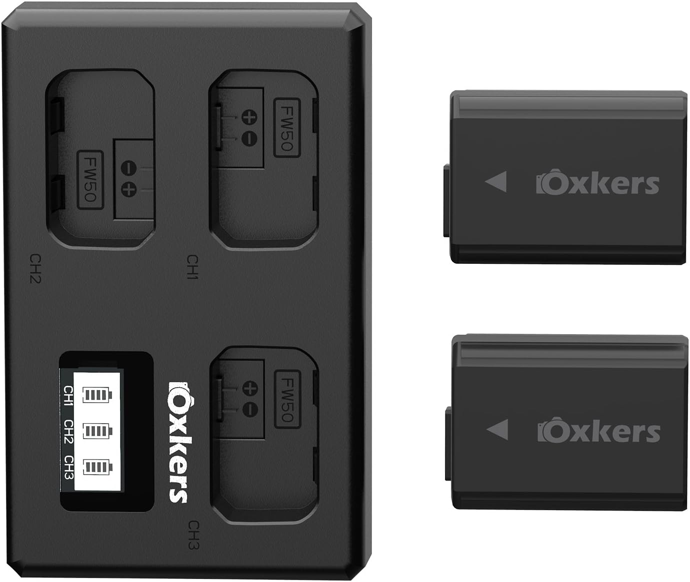NP-FW50 Sony Camera Battery Charger Set, OXKERS Replacement Batteries for Sony A6000 A6300, A6500, A7, A7II, A7SII, A7S, A7S2, A7R, A7R2, A55, A5100, RX10 (2+1 Charging Slots, Type C & Micro USB)