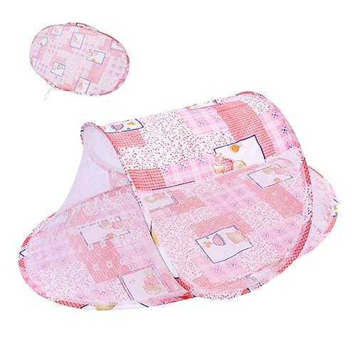 Miniatura 7 de Tienda de campaña de red para cuna de bebé, cierre de cremallera, plegable, portátil, transpirable, cubierta de red para cama de bebé (rosa)