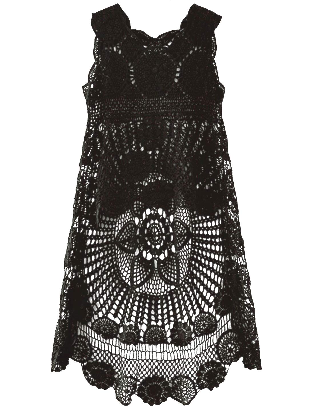 PUWEI Women's Hollow Out Hi-Low Tank Top Floral Crochet Swimsuit Bikini Cover Up