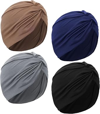 4 Pcs Stretchy Turban Head Wraps for Women Pre Tied Knot Turban Hats Sleep Hats Cancer Headwear Chemo Headwrap 4 Colors
