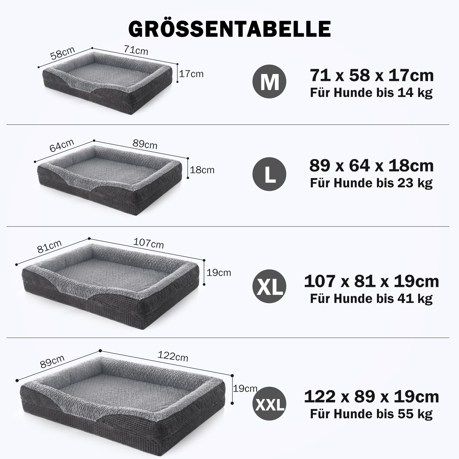 FURTIME Cuccia ortopedica per cani di taglia grande, in memory foam, XL, rimovibile e lavabile, antiscivolo, con bordo alto, 107 x 81 x 19 cm