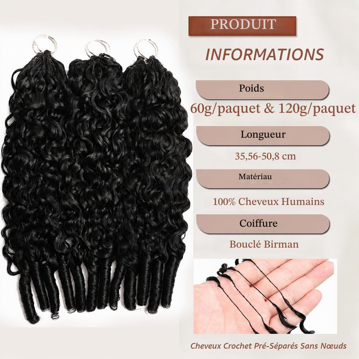 Burmese Curly Crochet Human Hair 14 Inch 60g Feather Crochet Human Hair Pre-Separated Hair Premium Reusable Miracle Knots (1B#, 14 inch-60g)