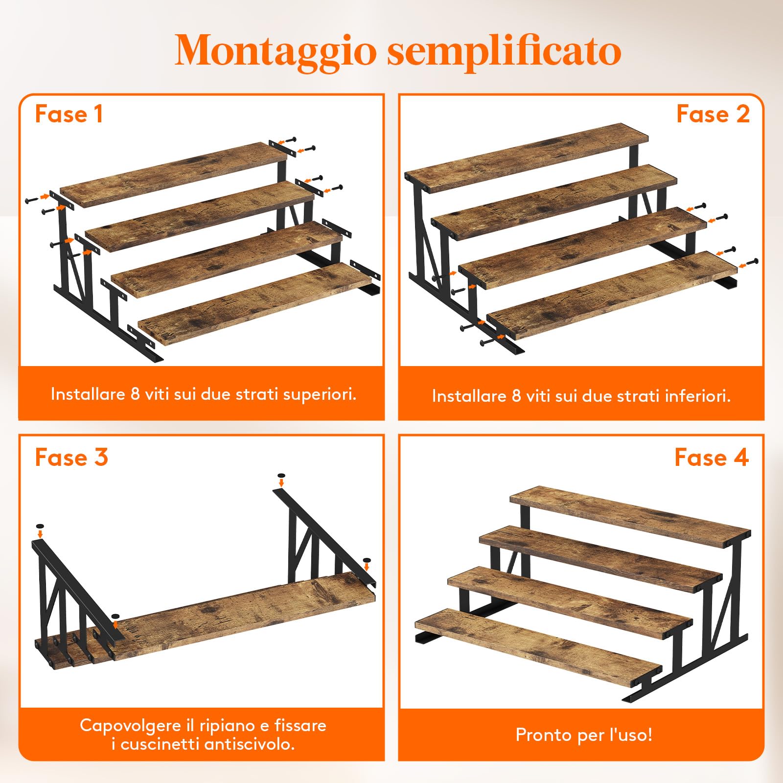 Lifewit Porta Profumi in Legno, Espositore Profumi con Supporto in Metallo, Espositori a Scaletta per Bagno, Camera, Salotto, Marrone Rustico, 4 Livelli, 1 Confezione, 35 cm