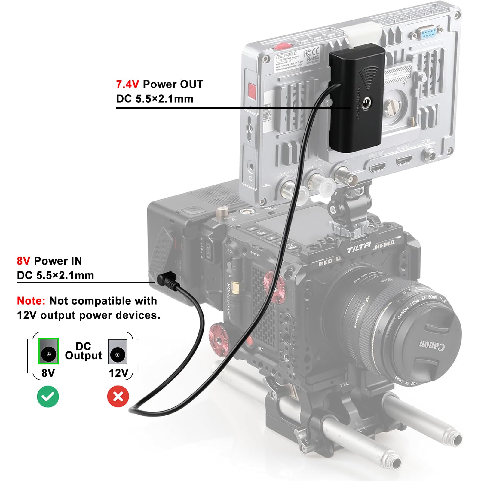 Alvin's Cables NP-F550 Batteria Fittizia a CC ad angolo retto Cavo di Alimentazione per Atomos Ninja V | Shinobi | SmallHD | Feelworld Monitor per Sony NP-F550| F770 F970 Batteria fittizia