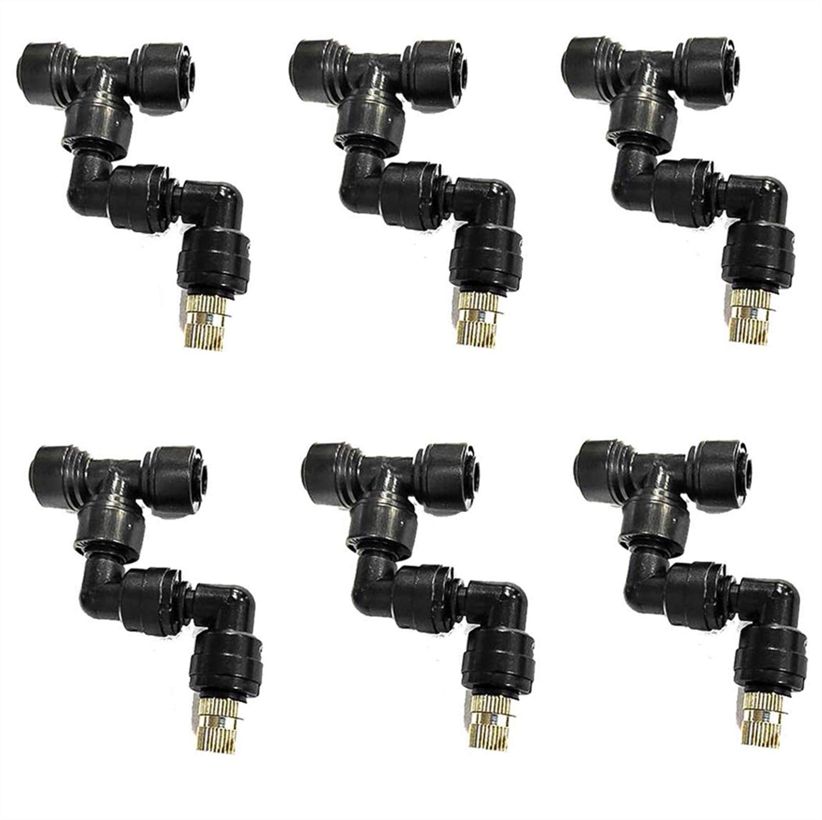 Kit de 6 boquillas de nebulización de latón para sistema de refrigeración, mascotas, animales de jardín ecológicos, sistema de nebulización con tees de bloqueo deslizante de 1/4 pulgadas, boquillas d