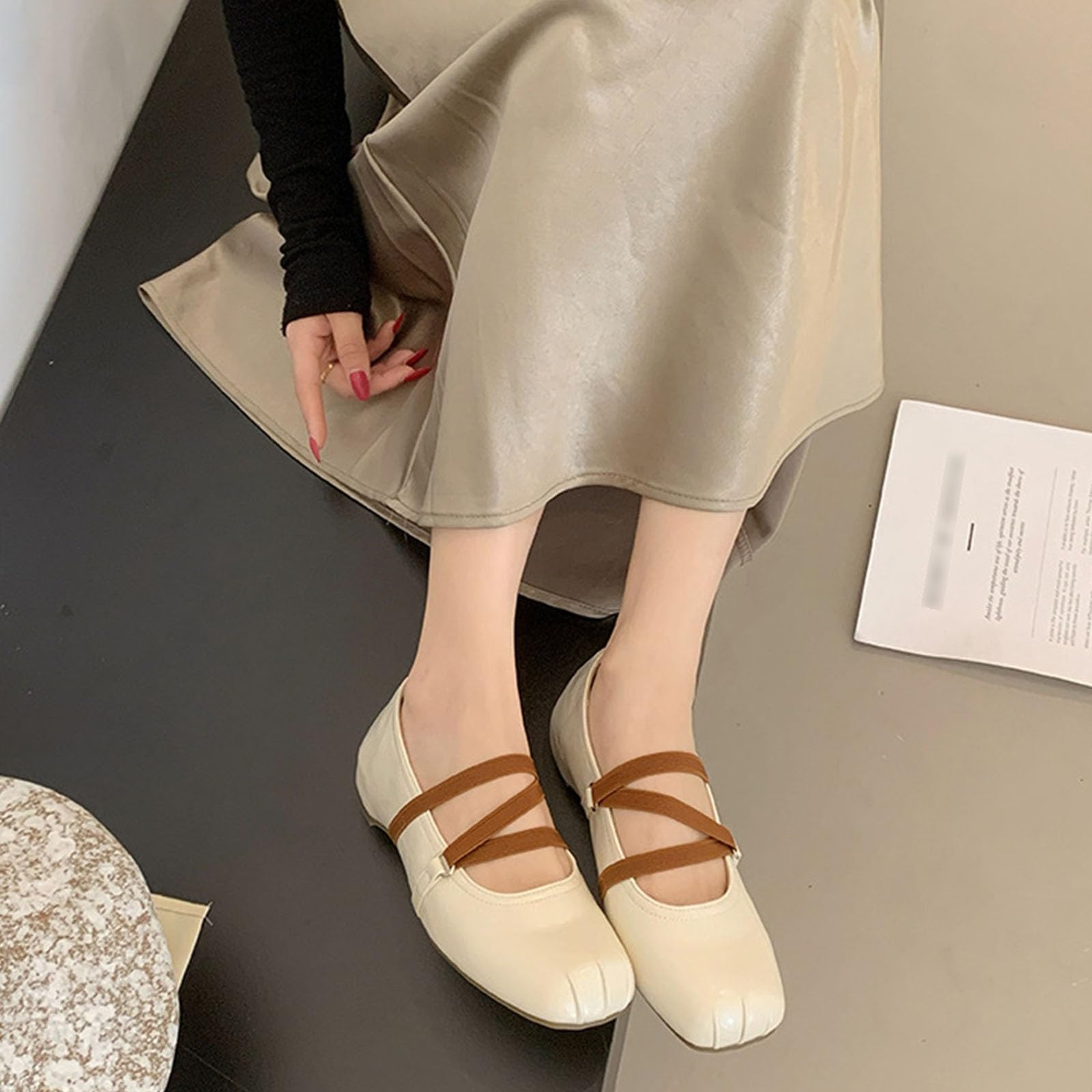 Ballerinas Damen Gekreuzter KnöChelriemen 3 cm Versteckter Keilabsatz