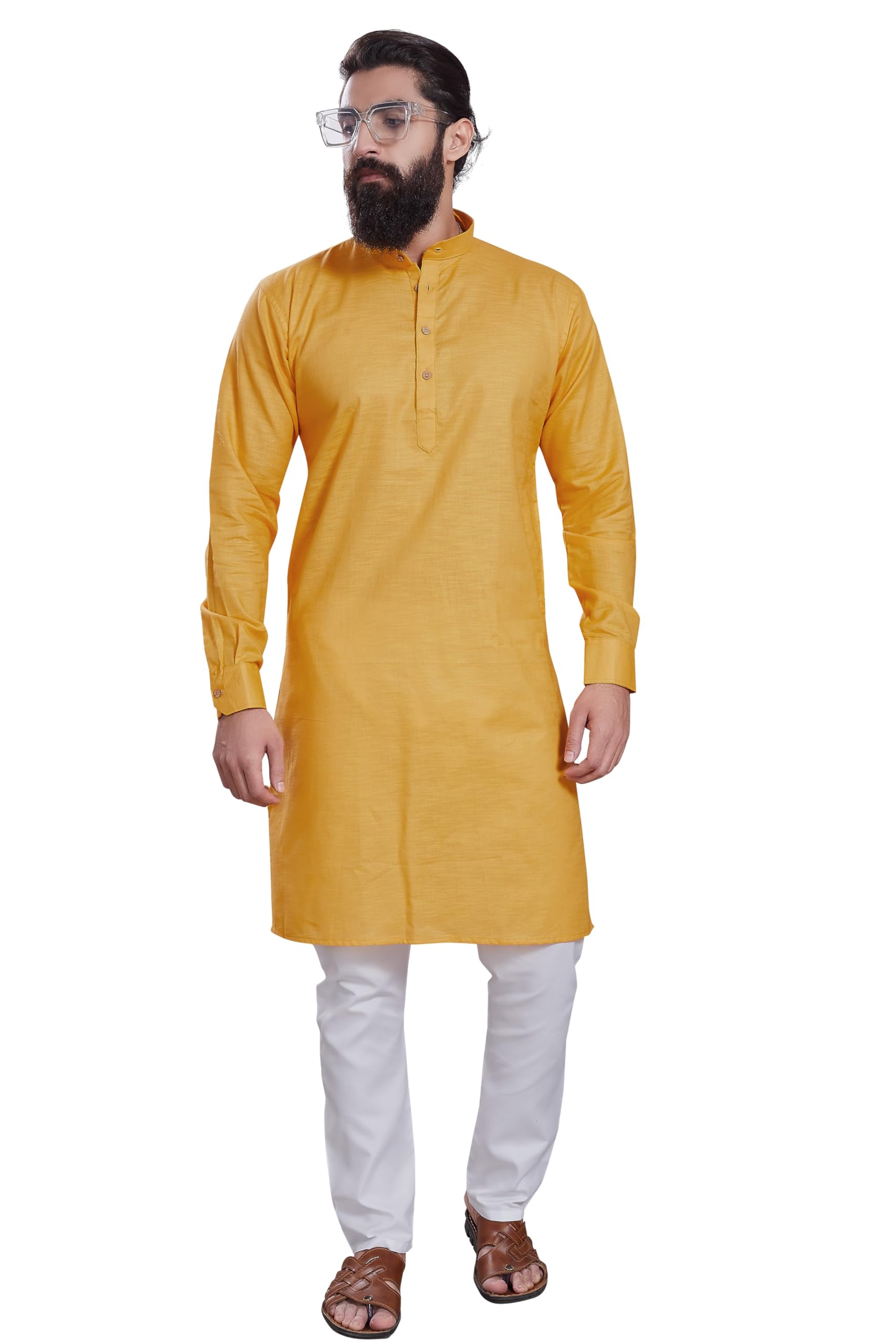 Divisive Men's Pure Cotton Only Slim Fit Kurta (Dkrt205_M_Yellow)