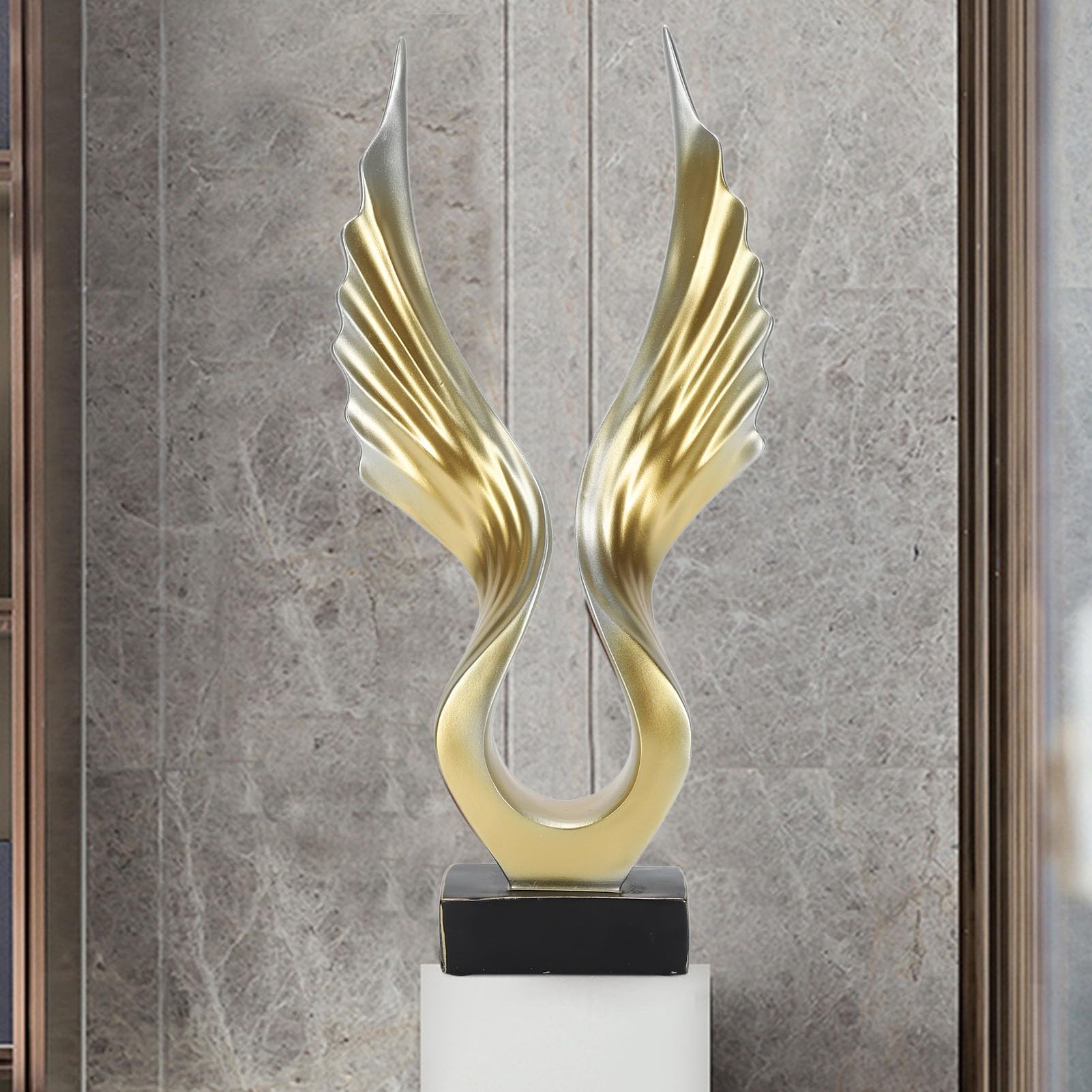 Scultura ad ala astratta, statuetta in resina moderna e leggera di lusso con base opaca, statua ad ala astratta dorata per la casa, il soggiorno, il mobile TV, l'arredamento della (Champagne Gold