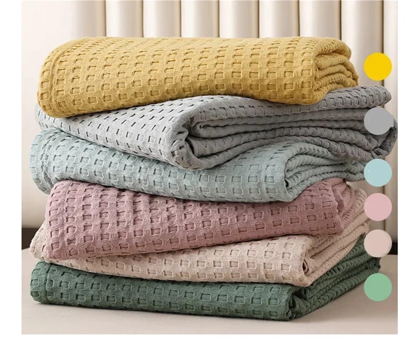 Coperta in mussola di cotone Coperta da letto estiva in cotone scozzese a nido d'ape, copriletto in maglia sottile, trapunta for hotel(Green,100x150cm)