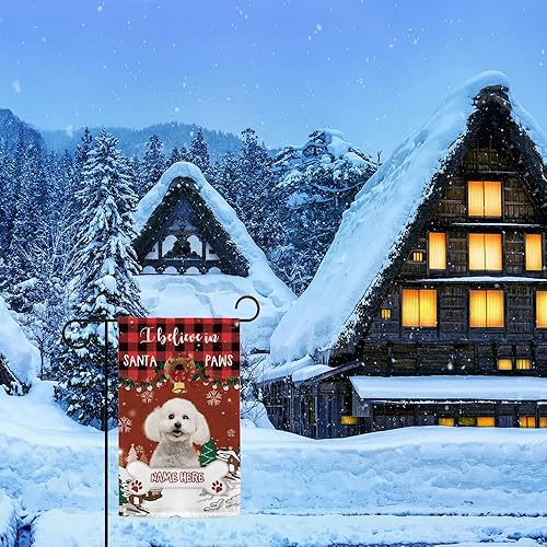 Miniatura 6 de BAGEYOU Bandera de jardín de perro alemán negro con sombrero de Papá Noel, decoración de Navidad, bandera de invierno, copo de nieve, rayas verdes y