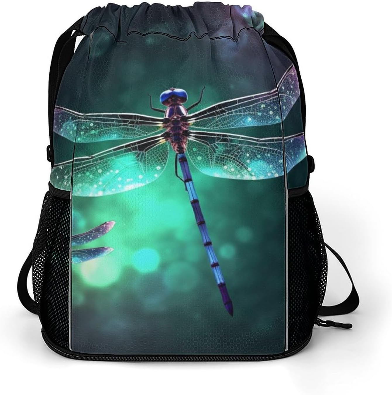 Small Gym Bag Galaxy Animal Dragonfly Printed Drawstring Gym Bag for Men Lightweight Waterproof Drawstring Backpack for Women with Shoe Compartment for Travel Tourism Work And Fitness