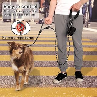 Plutus Pet 6ft Heavy Duty Rope Dog Leash with Dual Padded Handles - Reflective Traffic Control for Large Medium Dogs Black