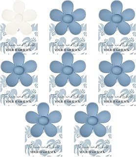 DEEKA Hair Clip, 8 Pack Flower Bridesmaid Hair Claw Clips with Floral Card, Bridal Party Gift for Bridesmaids Bachelorette Party Favors (White&Dusty Blue)
