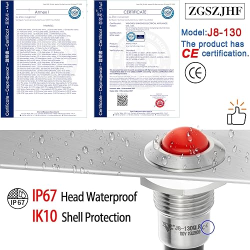 Miniatura 41 de 2 mini luces indicadoras de 0.315 in 0.31 pulgadas, 12 V-24 V, LED rojo, impermeable, IP67, cúpula, cabeza alta, lámpara de señal de acero