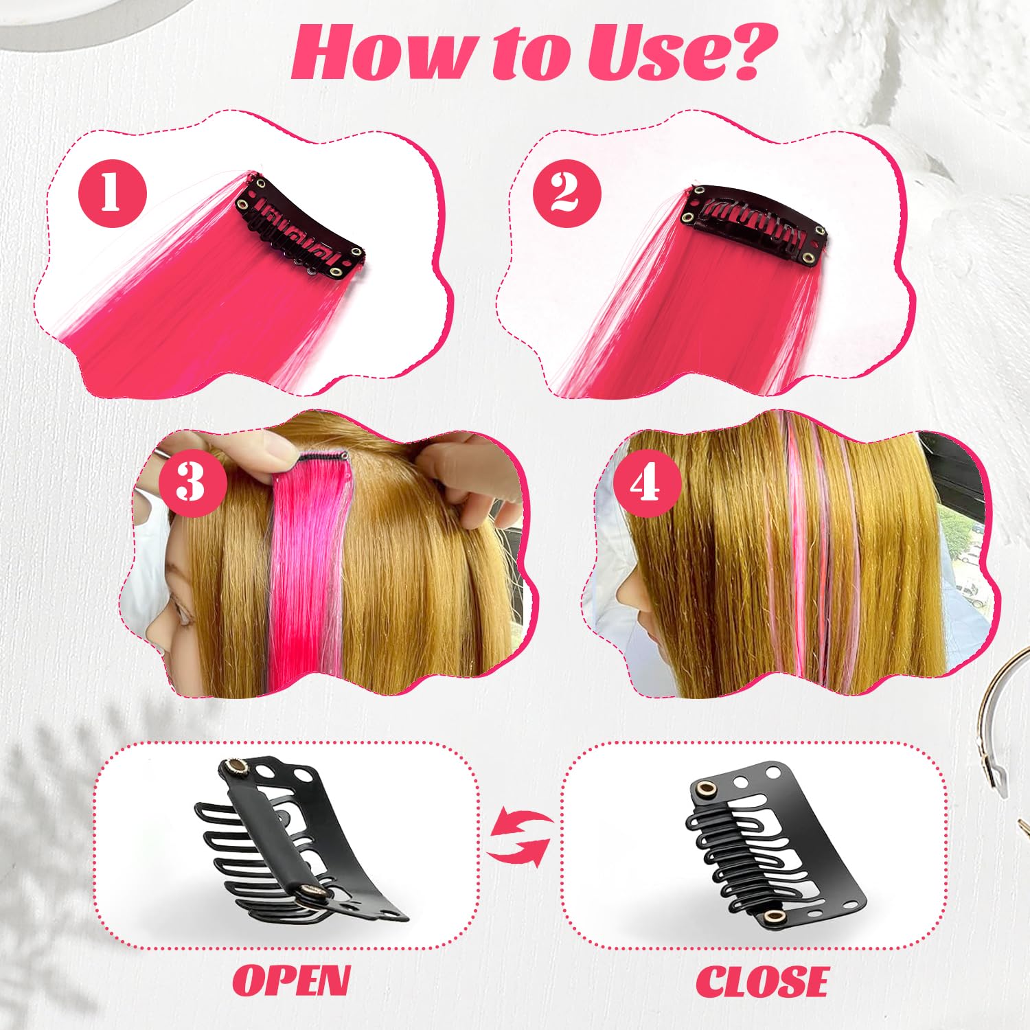 12 Pcs Pink Hair Extensions - Image 4