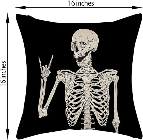 Miniatura 2 de AGAYNA Juego de 2 fundas de almohada de Halloween de 16 x 16 pulgadas, diseño de esqueleto humano, para sofá, decoración de Halloween, interiores y