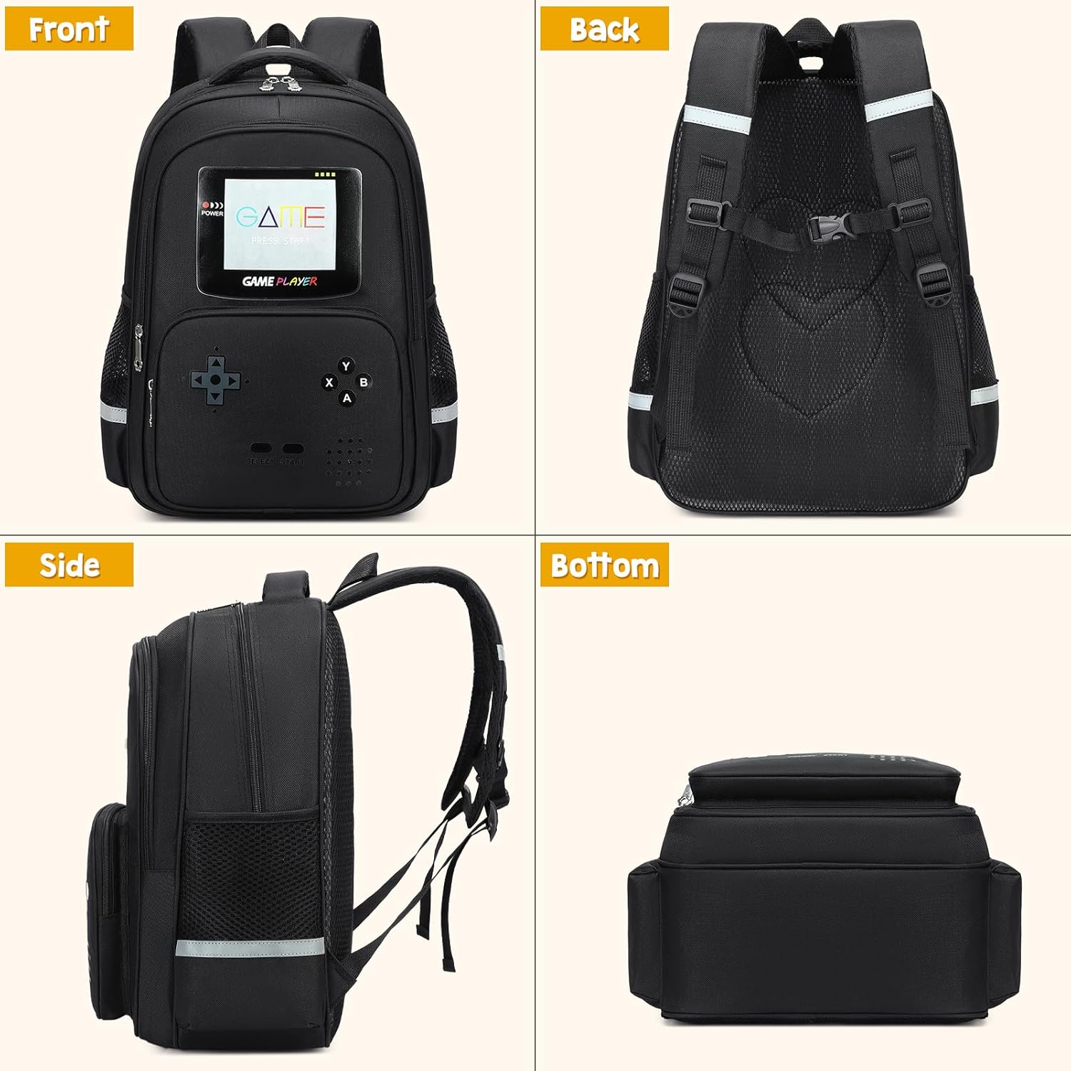Backpack for Boys Backpack for Kids Students School Bookbag For Elementary Middle School Bag Ages 6-18 17″ Video Game Bookbag (Black)
