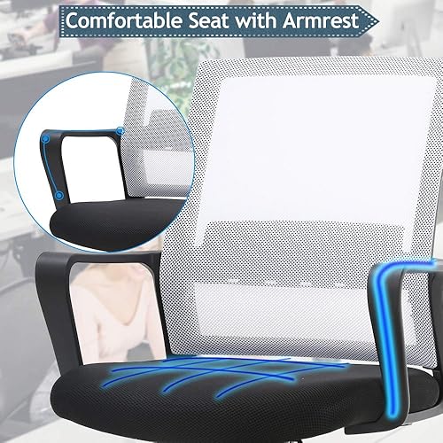 Miniatura 3 de Silla de oficina ergonómica silla de escritorio con respaldo medio para computadora con soporte lumbar y apoyabrazos de malla transpirable, altura
