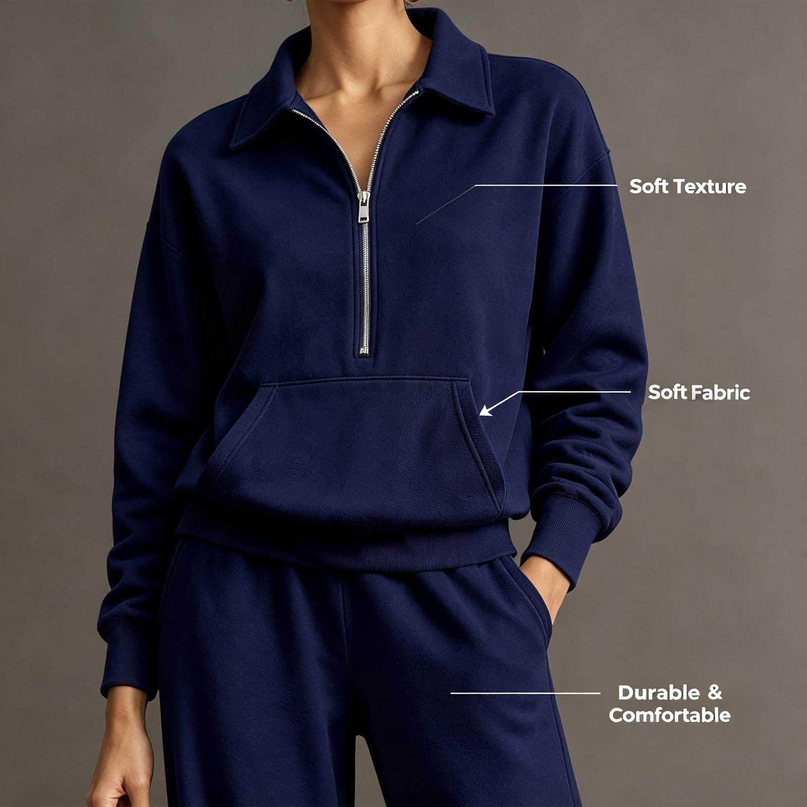 Donna Tuta Sportiva Collo V Half-Zip Pantaloni Larga