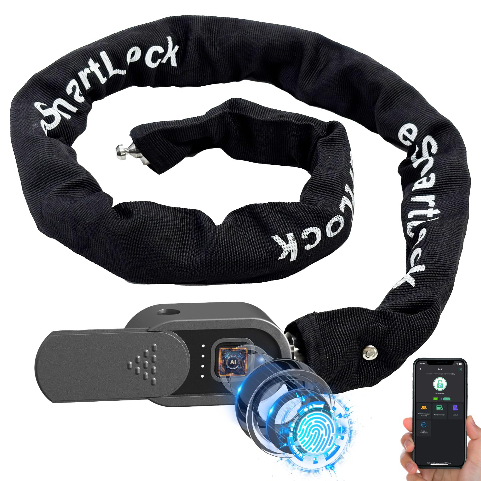 Anweller Candado para bicicleta con huella dactilar con llave, 100 cm, 8 mm de grosor, alta seguridad, resistente al agua para bicicleta/e-scooter/bicicleta eléctrica/MTB/motocicleta/bicicleta de
