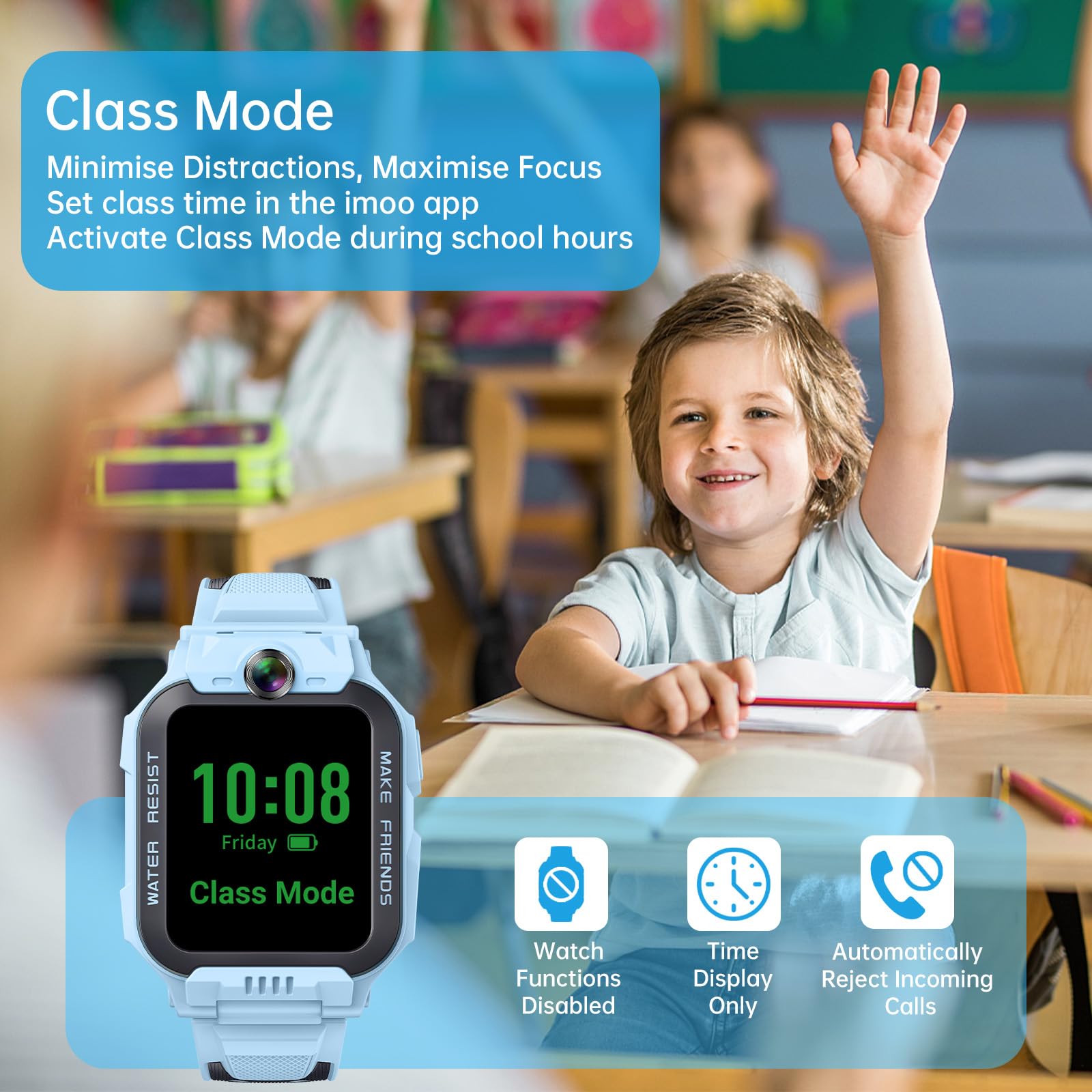 imoo Z7 Smartwatch Bambino Ragazzo, Orologio Intelligente per Ragazzi con Videochiamate & Chiamate Lunga Autonomia, Orologio Bambino Localizzatore GPS, Resistente all'Acqua per Nuoto IPX8 (Z7, Blu)