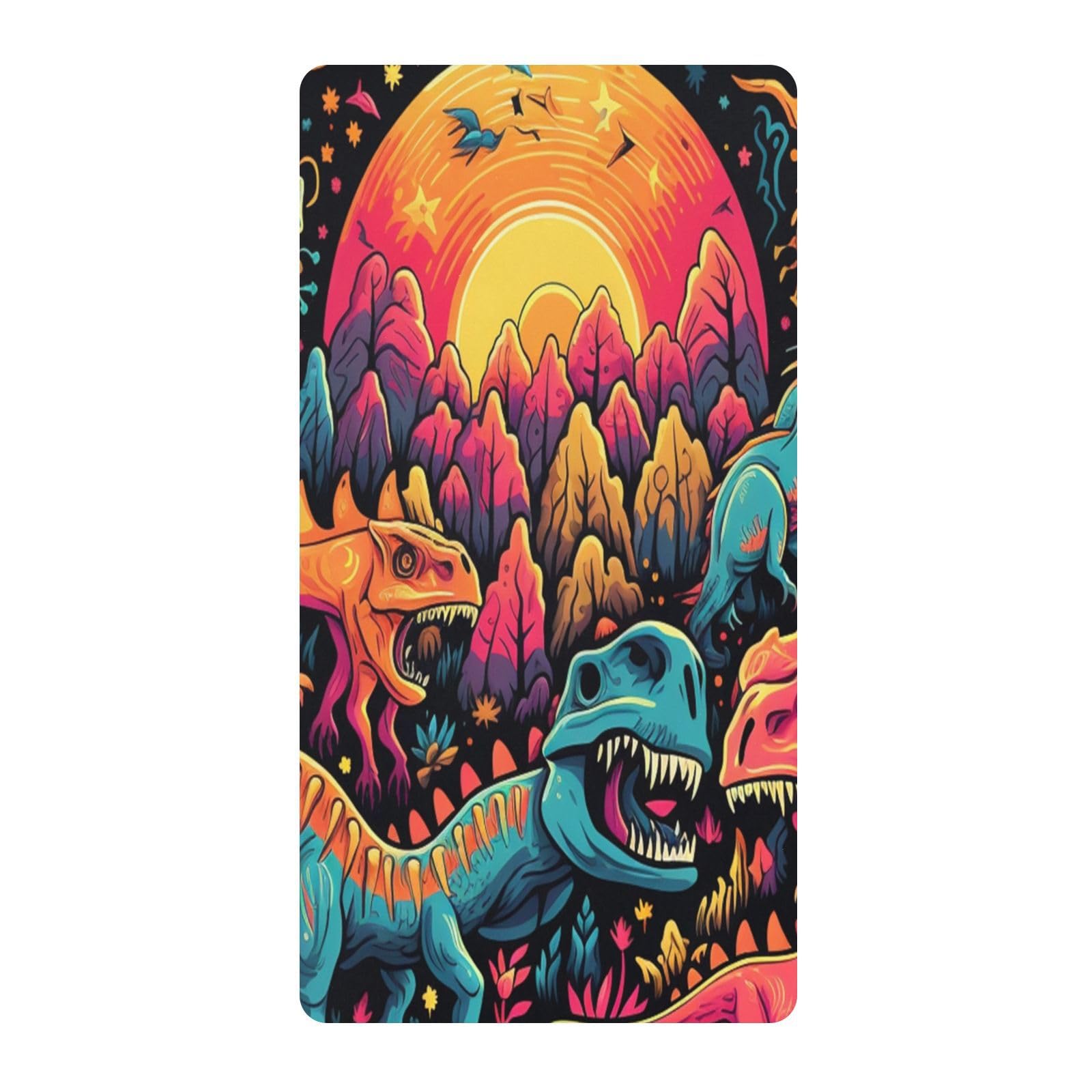 Colorful Angry Dinosaurs Toddler Crib Sheet Soft Cotton Baby Play Sheets Fitted for Mattress Playard