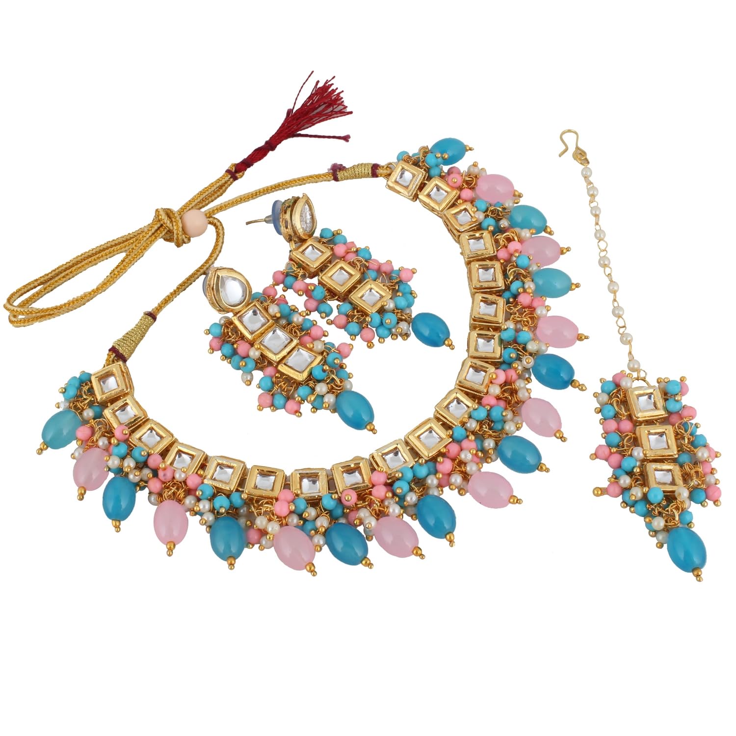 LUCKY JEWELLERY Back Meenakari 18k Gold Plated Multicolor Square Shape Tika Earring Combo Jewellery Set Uncut Kundan Big Faux Kundan Dibbi Kundan Choker Necklace Set for Girls & Women (B0BFHT2FNF) Amazon Price History, Amazon Price Tracker