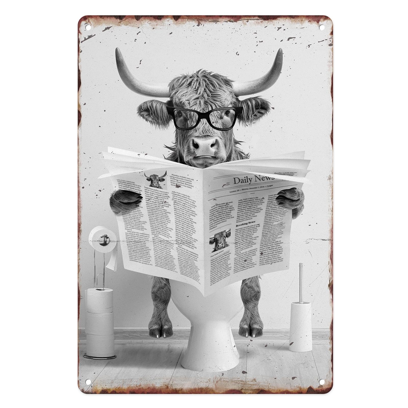 Vintage Metal Tin Sign 8x12 Inch, Cow Reading Newspaper Funny Wall Art Decor For Home, Bathroom, Toilet Decoration Custom Private Property Signs Outdoor