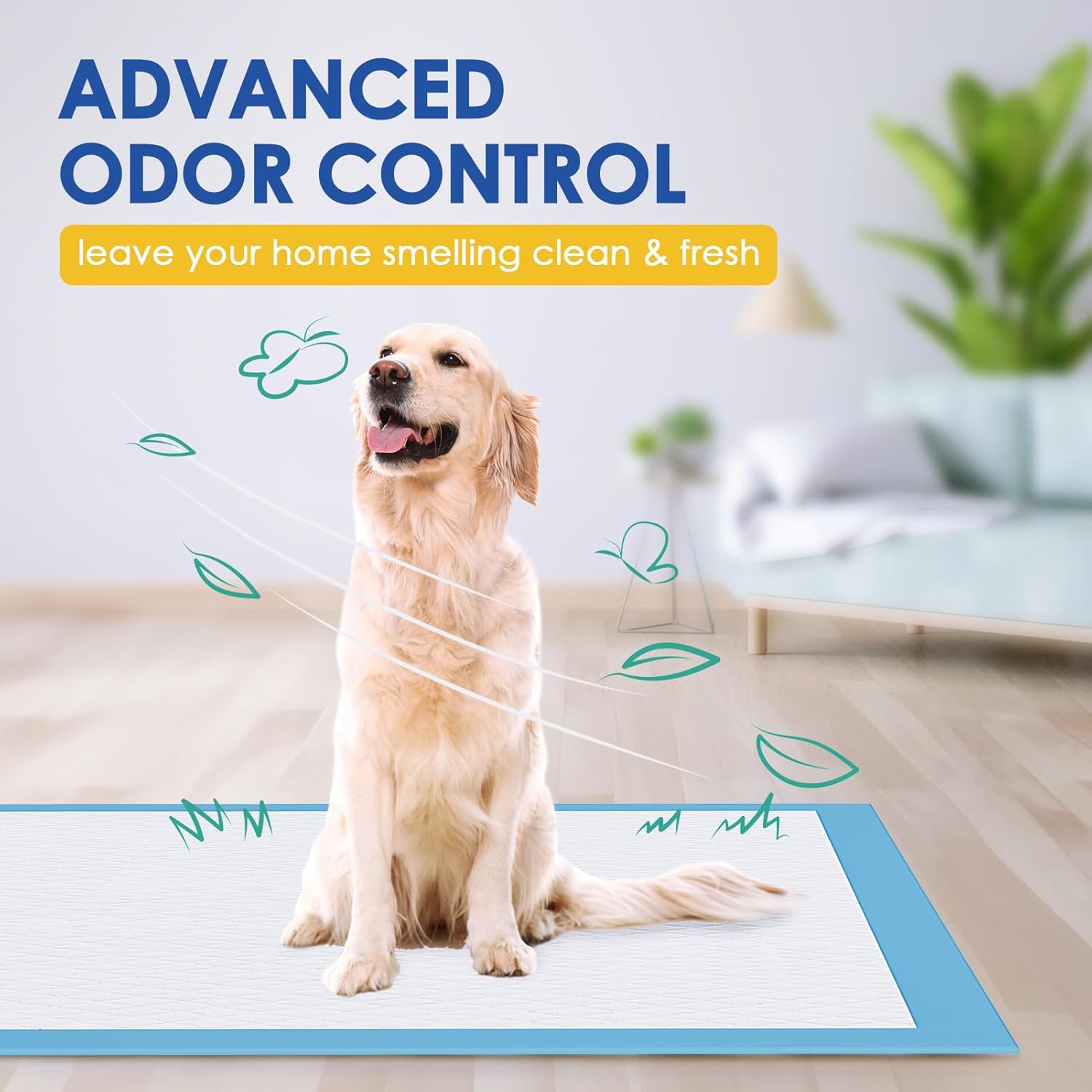 JollyMate 28"x34" Dog Pee Pads Extra Large, 100 Pack X-Large Super Absorbent Pet Pee Pads with Adhesive Tabs, 6 Layers Thick Leak-Proof Potty Pads for Dogs and Puppies