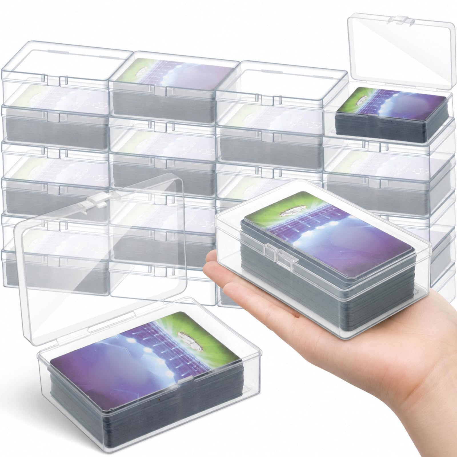 Vicenpal 80 Pcs Playing Card Boxes Clear Plastic Deck Cases Trading Card Storage Boxes Game Cases Holder 4.45 x 2.91 x 1.35 Inch — image 1