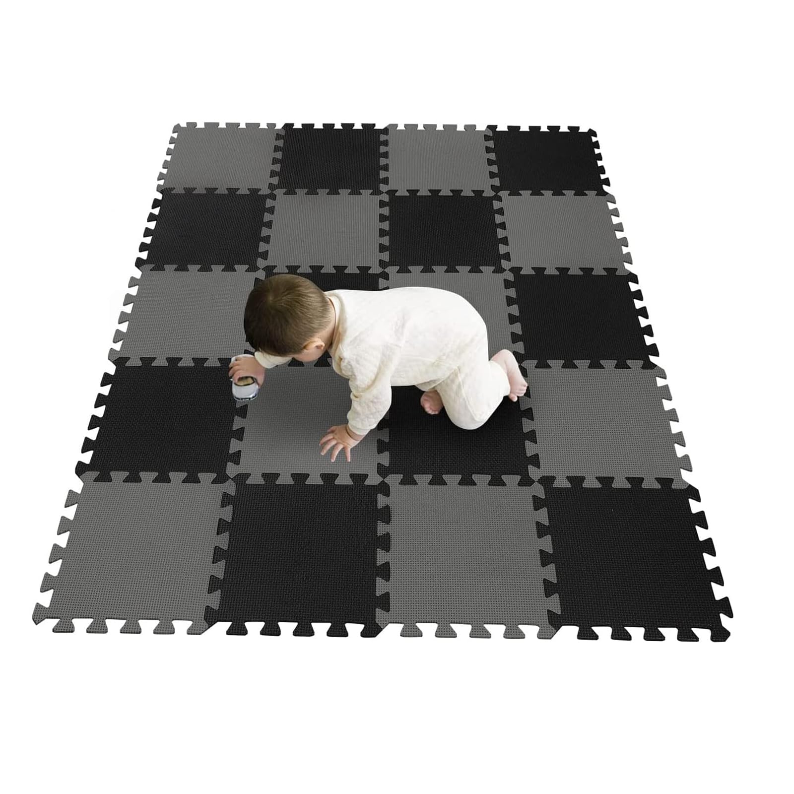CROWNSHOP 20pcs Foam Play Mat 30x30x1CM Kids Play Mat Interlocking Floor Tiles Multi Colour Soft EVA Baby Floor Mats for Children's Play and Crawl (Gray+Black)